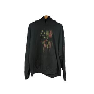 Grunt Style American Reaper 2.0 Hoodie Mens XL Black US Flag Skull Pullover